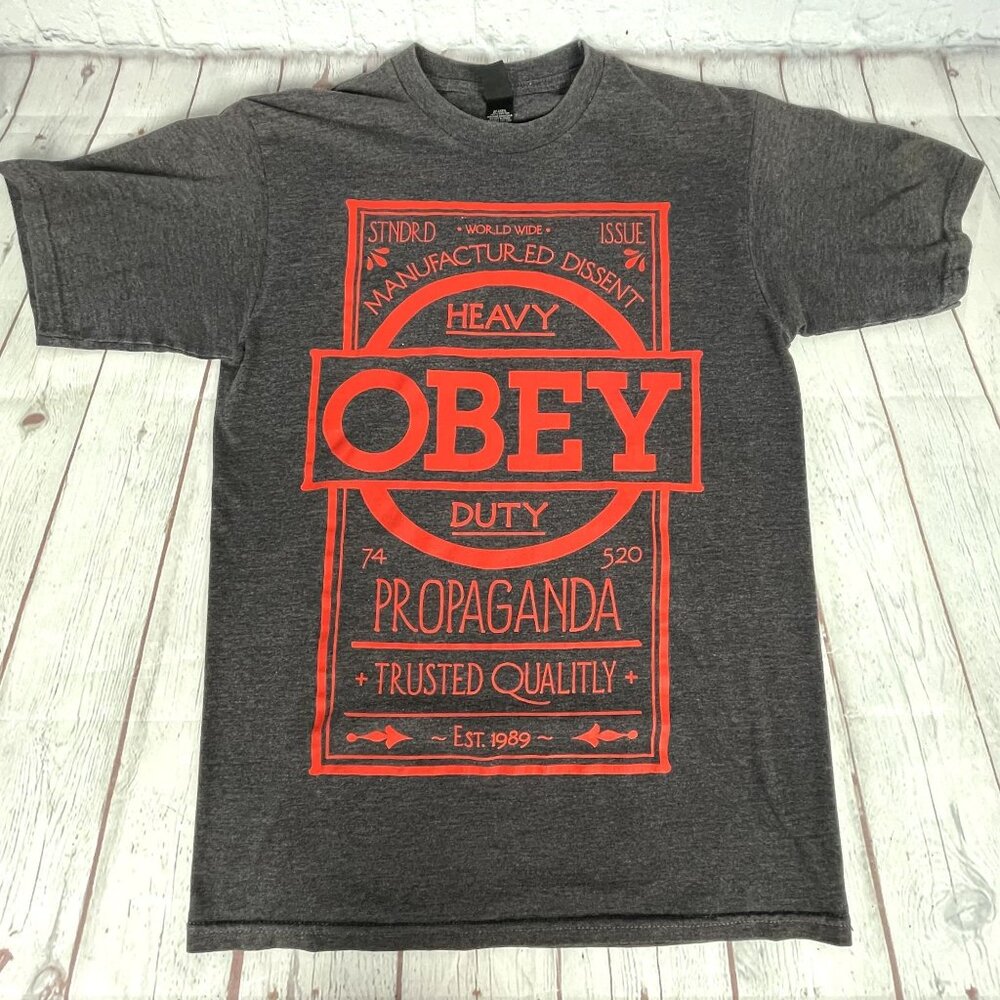 OBEY T Shirt Medium Red Print On Black Streetwear